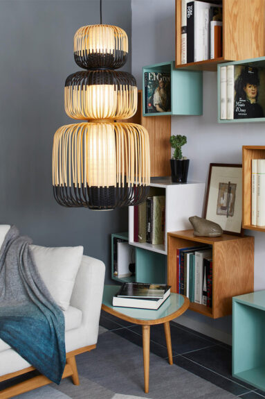 Suspension en bambou, Bamboo 3 abat-jour, design : Arik Levy pour Forestier