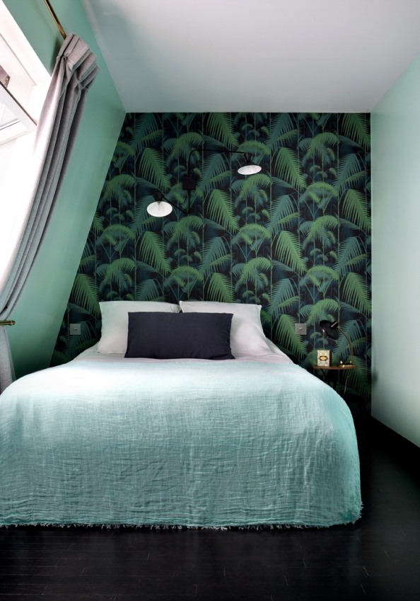 Hôtel Henriette Paris - Papier-peint jungle en tête de lit