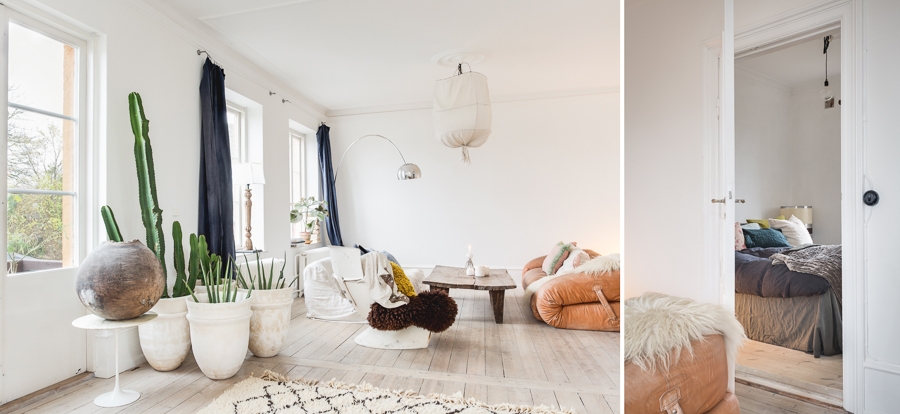 Un coin salon de style scandinave avec du mobilier vintage chiné
