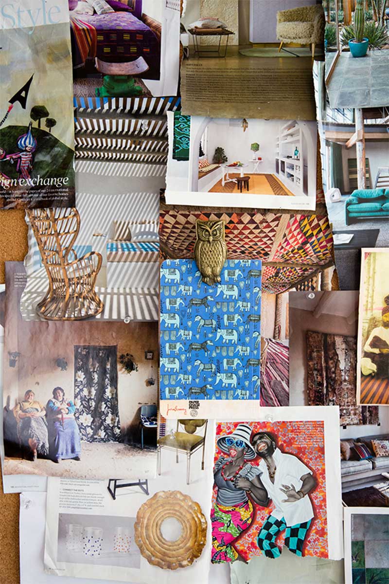 Mood Board mural dans le bureau de Justina Blakerny