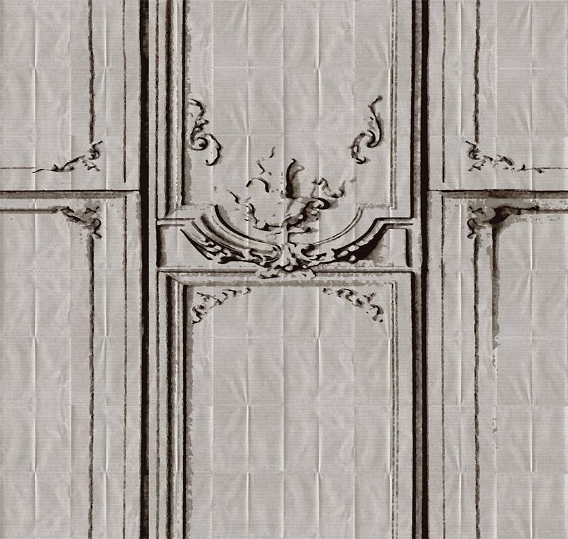 Elitis : Papier peint La Belle et la Bête, imprimé inspiré de l'origami imitant du papier plié avec un motif en stuc Elitis : Papier peint La Belle et la Bête, imprimé inspiré de l'origami imitant du papier plié avec un motif en stuc
