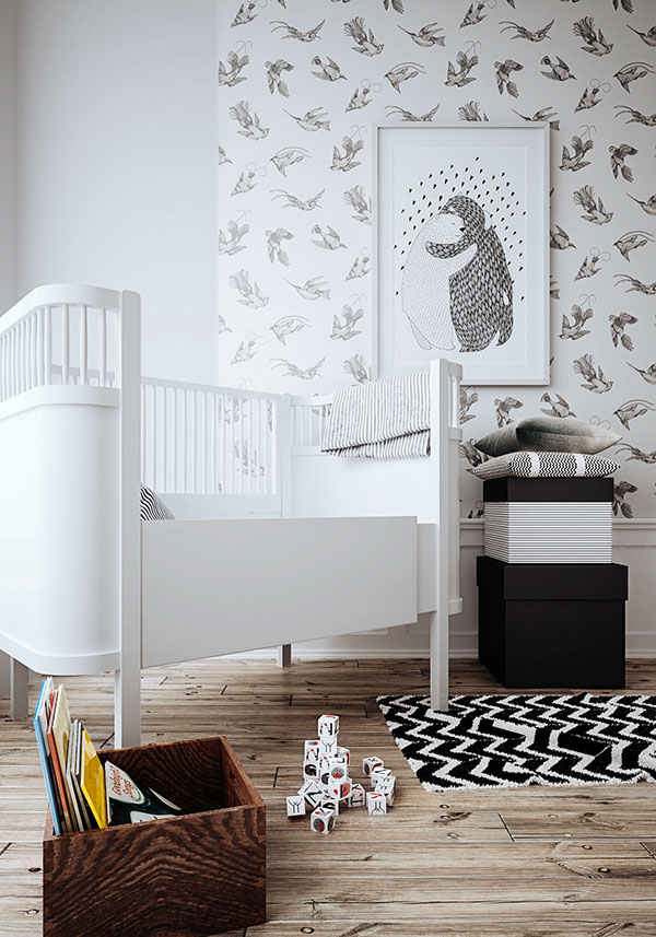 Projet de chambre de bébé par Raya Todorova + Papier-peint enfant en noir et blanc