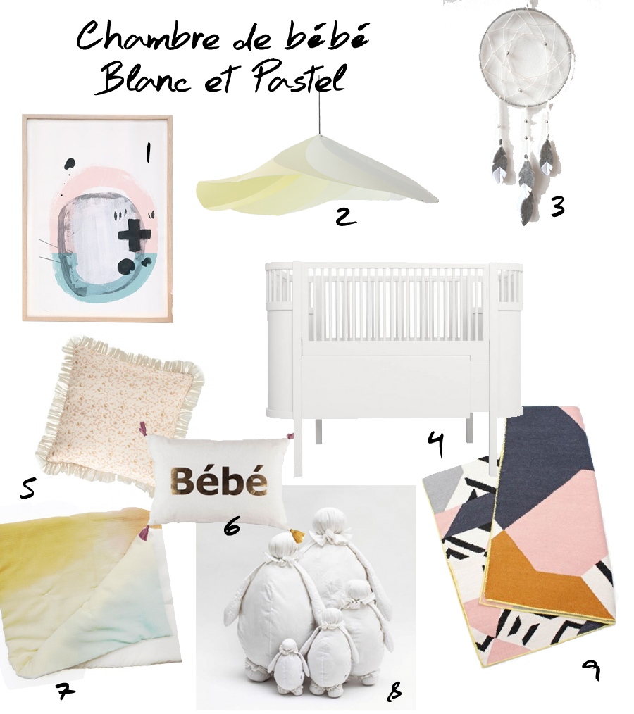 Sélection shopping pour chambre de bébé blanc et pastel