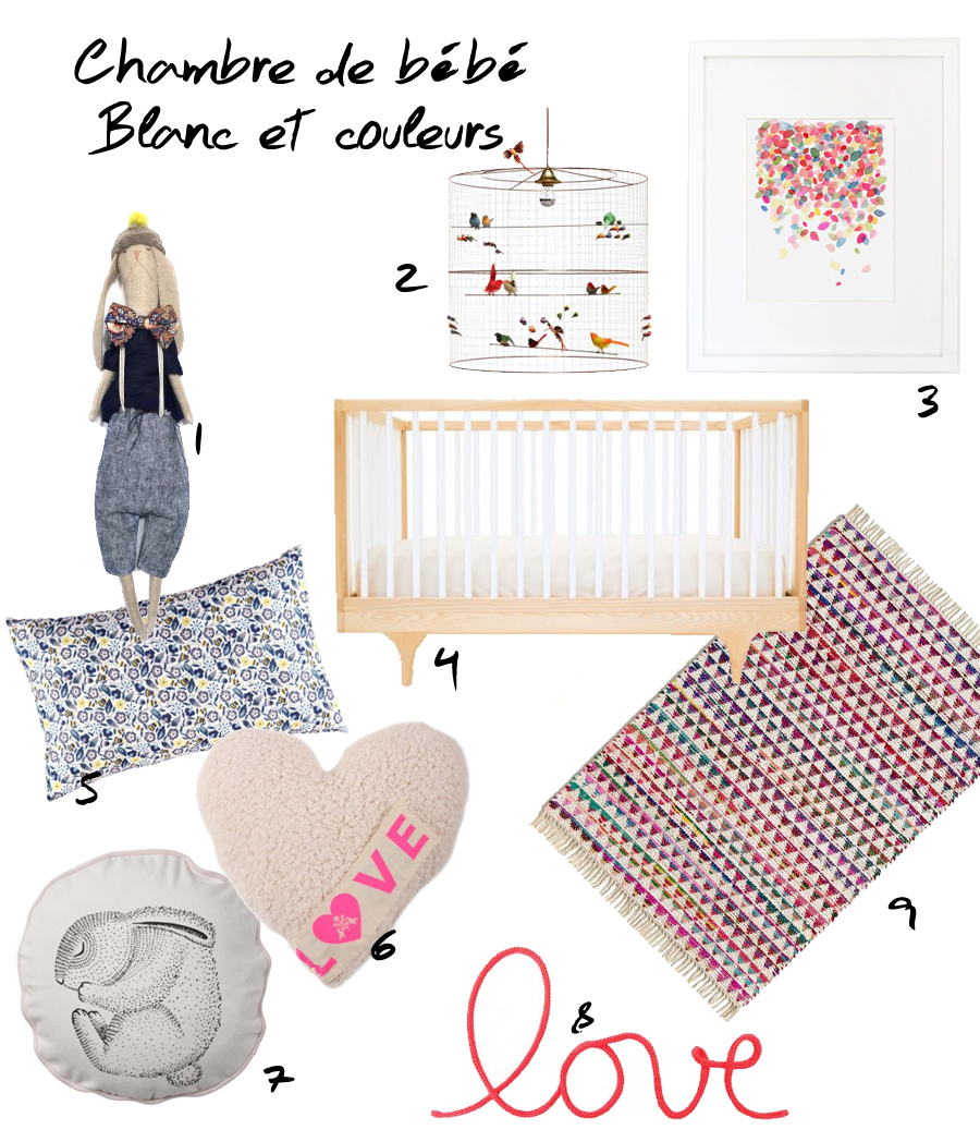 Sélection shopping pour chambre de bébé blanc et couleurs