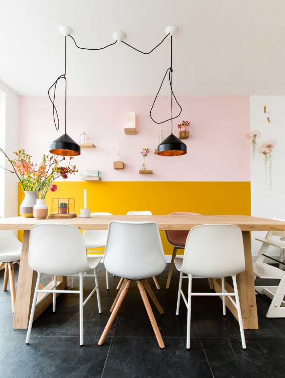 Combo rose et jaune sur la déco || Rose poudre et jaune ocre pour une déco scandi