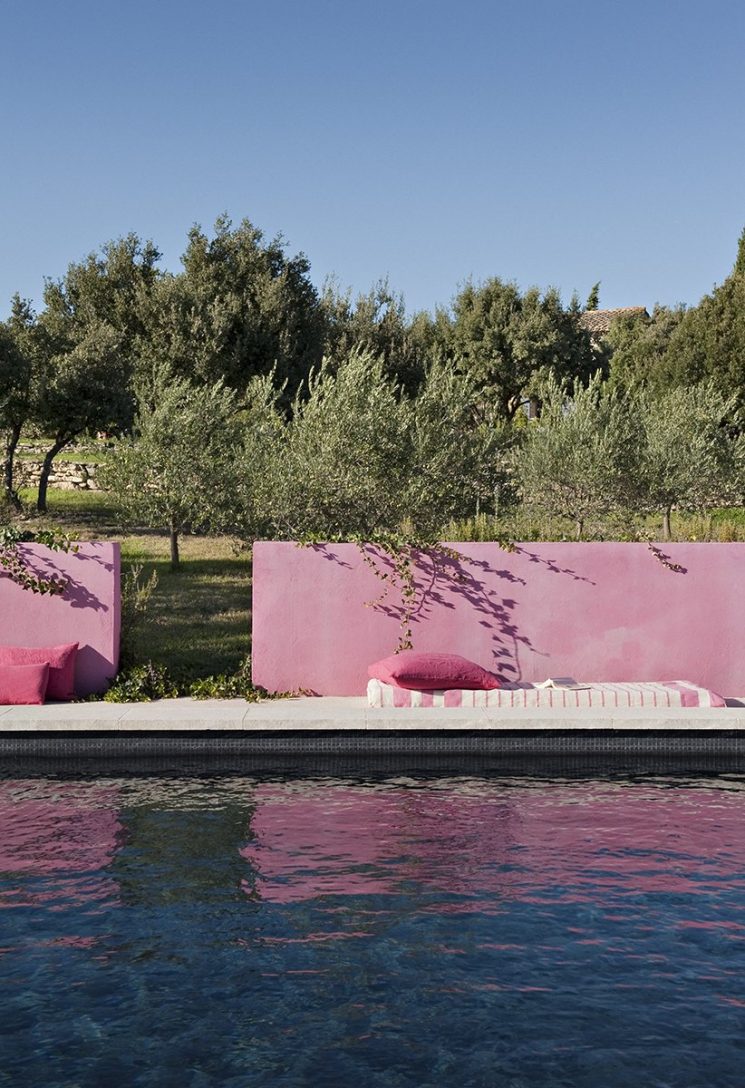 Bergerie La Sauvage : Une piscine avec un mur peint en rose
