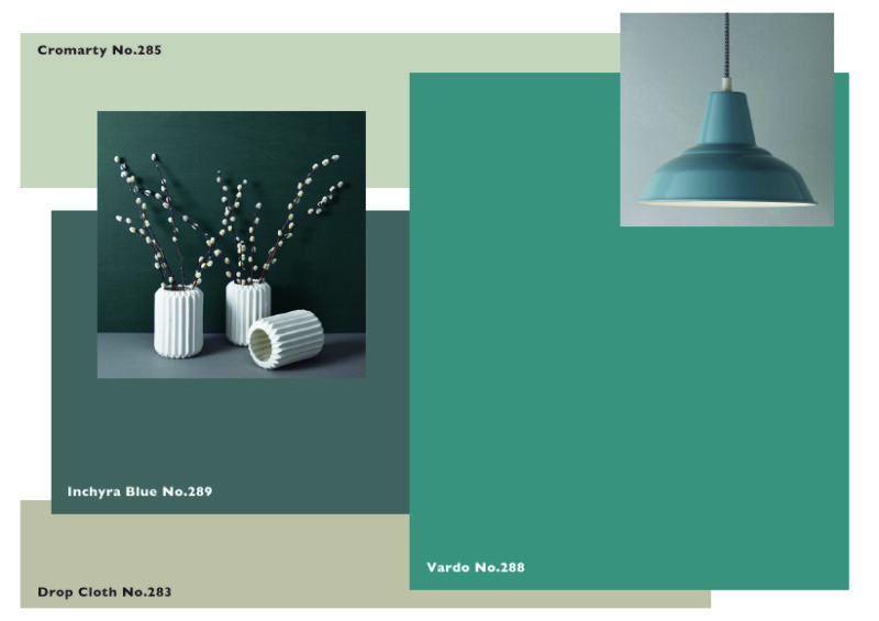 Palette de couleurs Farrow&Ball Cromarty, Drop Cloth, Inchyra Blue, Vardo Palette de couleurs Farrow&Ball Cromarty, Drop Cloth, Inchyra Blue, Vardo