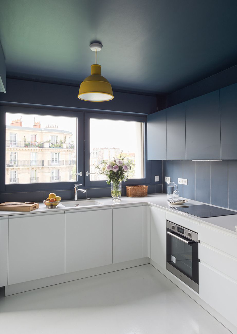 GCG architectes - Appartement privé Paris 18 avec cuisine bleue