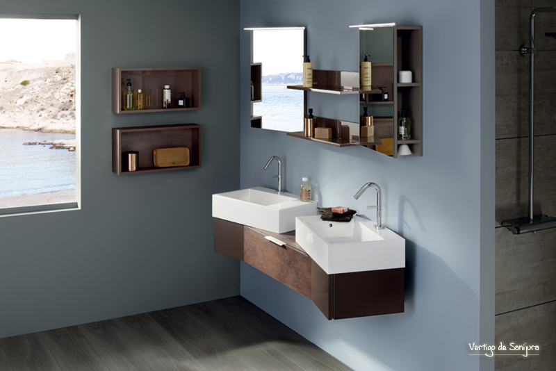 Meuble de salle de bain Vertigo mélaminé taloche cuivre, Sanijura Une salle de bain de style bord de mer || Meuble de salle de bain Vertigo mélaminé taloche cuivre, Sanijura