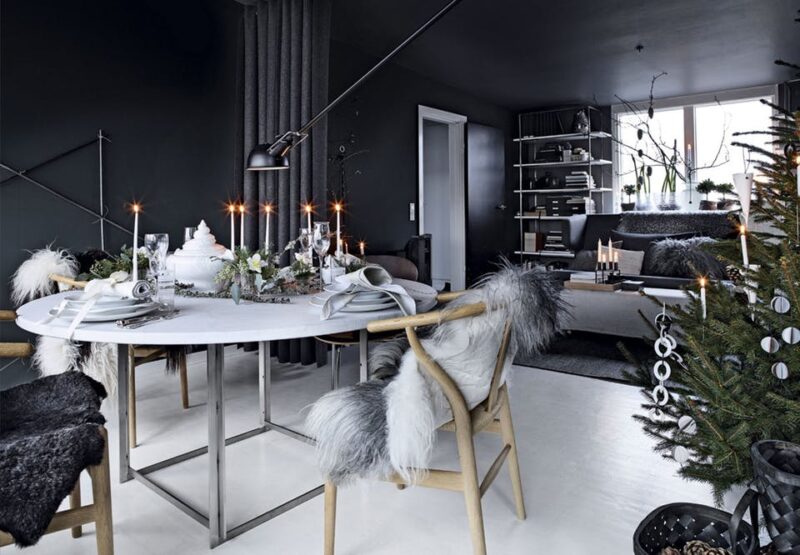 Un décor de noël en noir et blanc de style scandinave nordique Un décor de noël en noir et blanc de style scandinave nordique