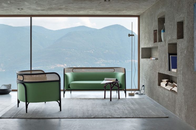 Canapé droit en cannage, Targa, design GamFratesi, Wiener GTV Design