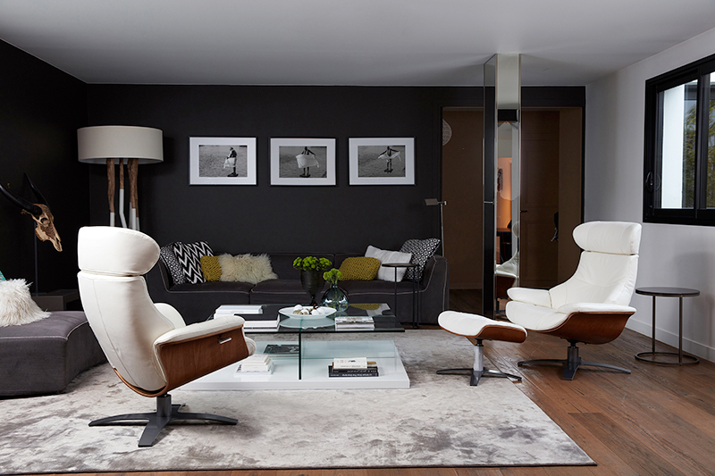 My New Design - Fauteuil relax en cuir blanc et chêne ANTARES My New Design - Fauteuil relax en cuir blanc et chêne ANTARES