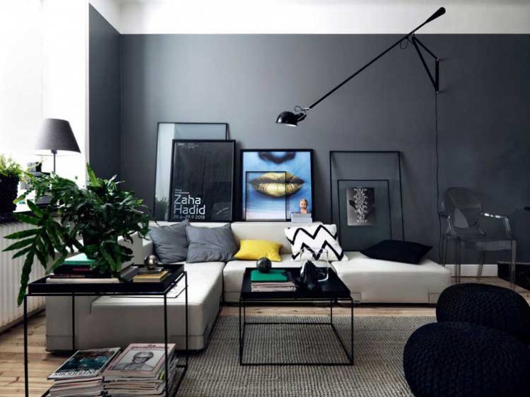 La déco au masculin - Un appartement aux murs gris anthracite qui joue la carte du design