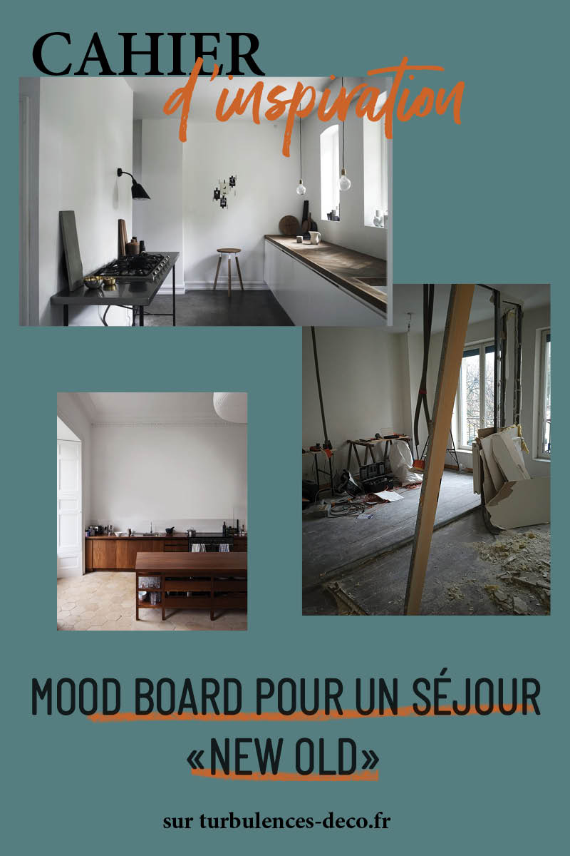 Mood boar pour un "séjour new old", mélange d'ancien et nouveau à retrouver sur Turbulences Déco