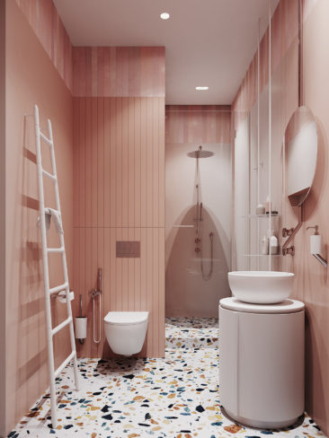 Salle de bain rose terracotta || Salle de bain 3D par MOPS / Stripe