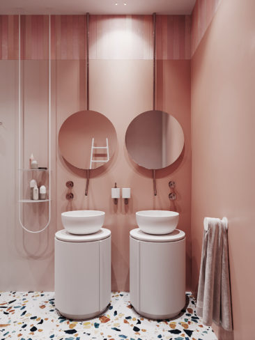 Salle de bain rose terracotta || Salle de bain 3D par MOPS / Stripe