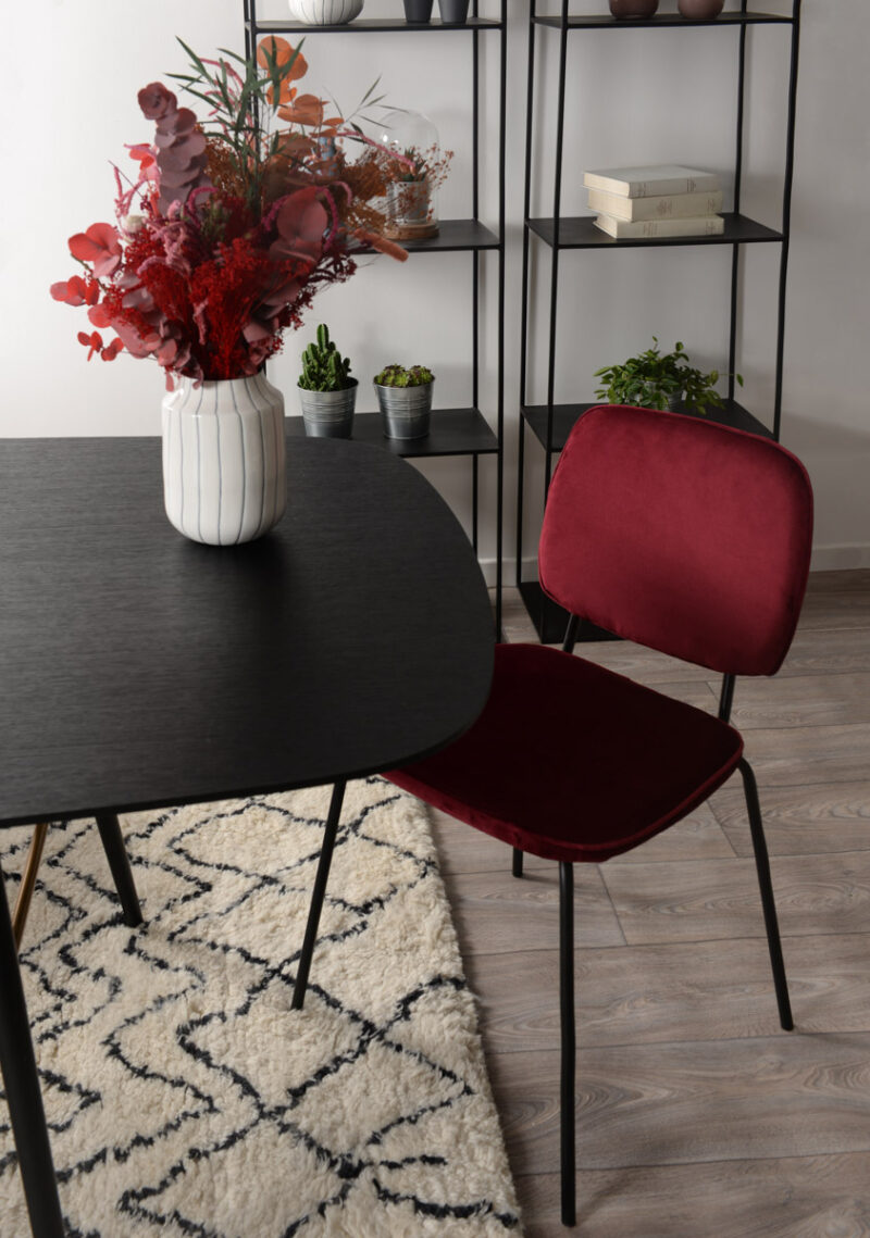 Collection néo-Art Déco Zago //Chaise repas en velours bordeaux, Clyde Collection néo-Art Déco Zago //Chaise repas en velours bordeaux, Clyde