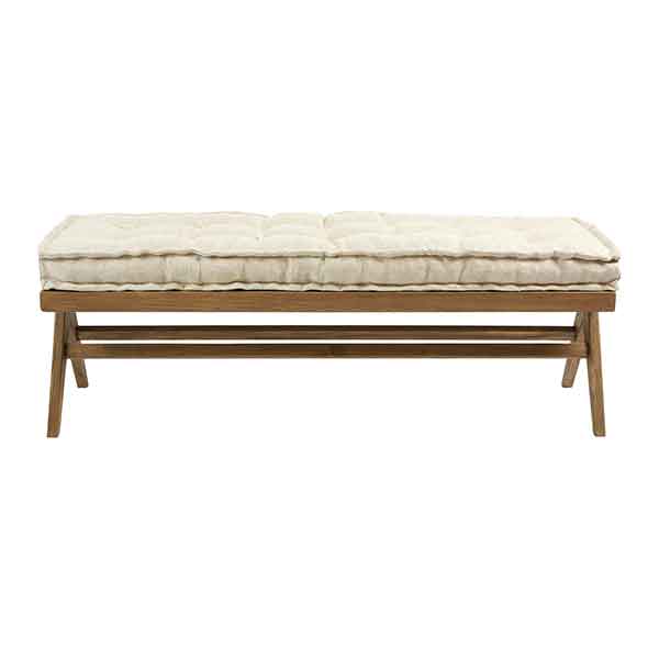 Blanc d'Ivoire - Banc en frêne et matelas en lin crème