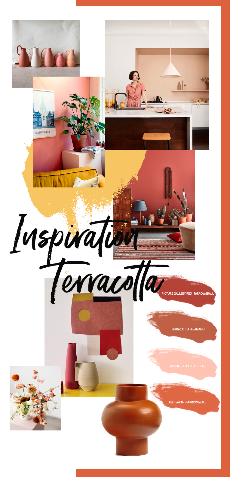 Moodboard de recherche de palette de couleurs : Inspiration Terracotta par Turbulences Déco