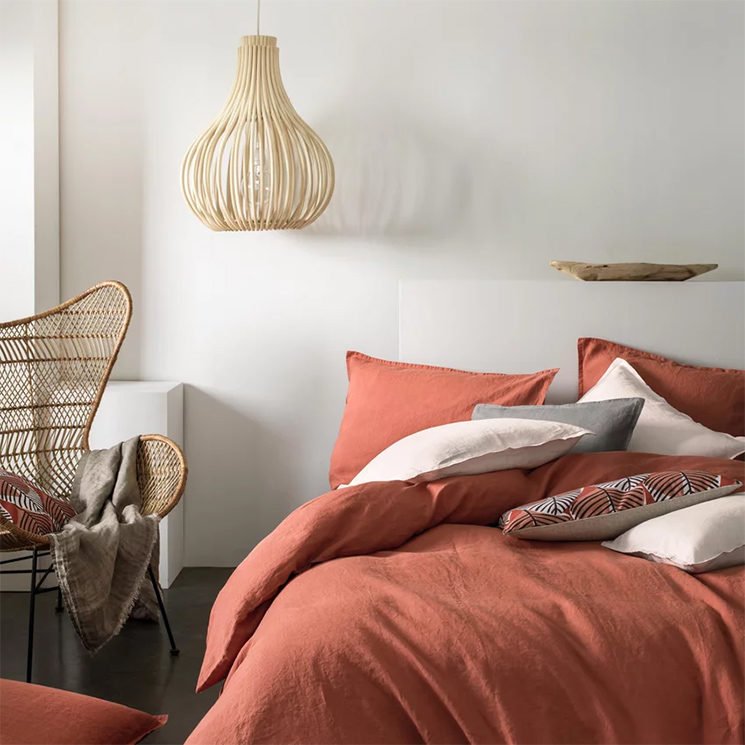 Blanc Cerise - Ensemble housse de couette rêve de lin terracotta