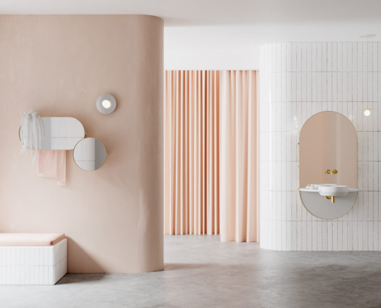 Collection de meubles de salle de bain minimalistes, Arco, éditée par Ex.t, design studio Mut