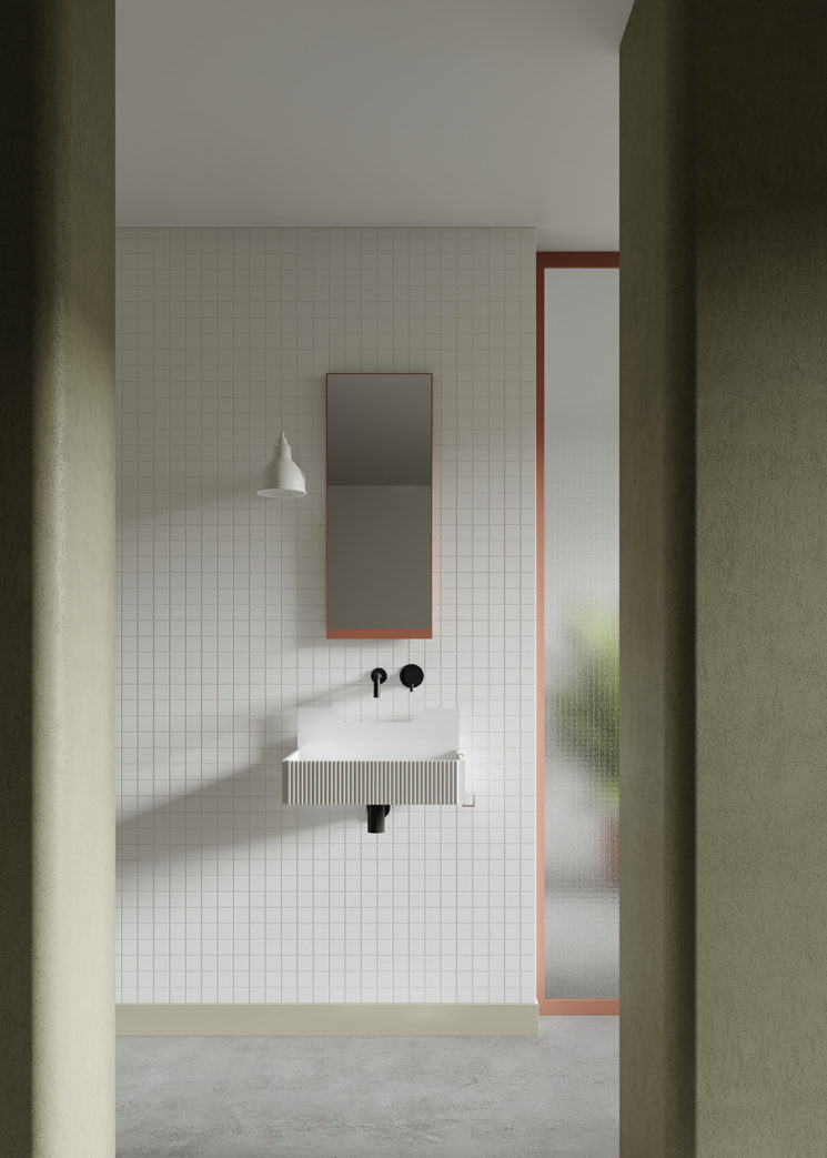 Nouvelle gamme Frieze, lavabos et éléments de décor pour salle de bain dessinée par le cabinet d'architectes Marcante-Testa pour Ex.t