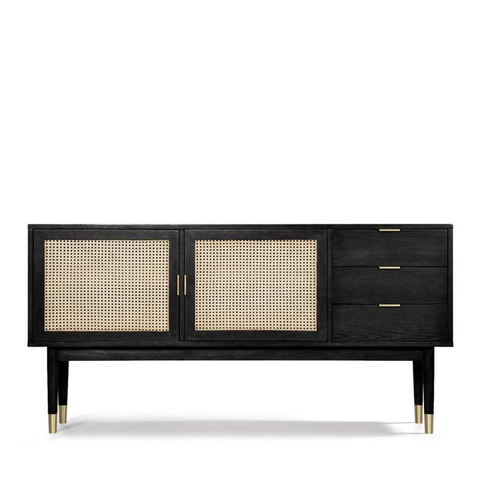 Buffet design en bois et cannage, noir, Hogarn - Drawers