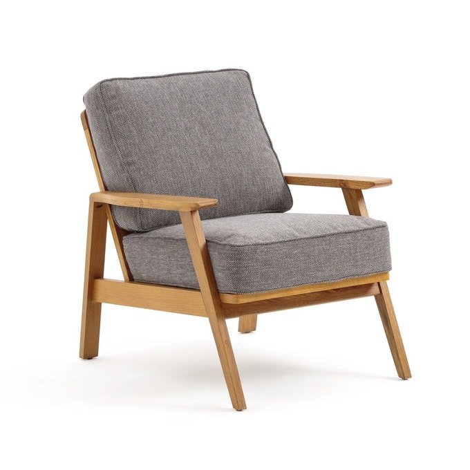 Fauteuil vintage Linna, La Redoute Intérieurs, 399 € - Tissu 100% polyester gris chiné.