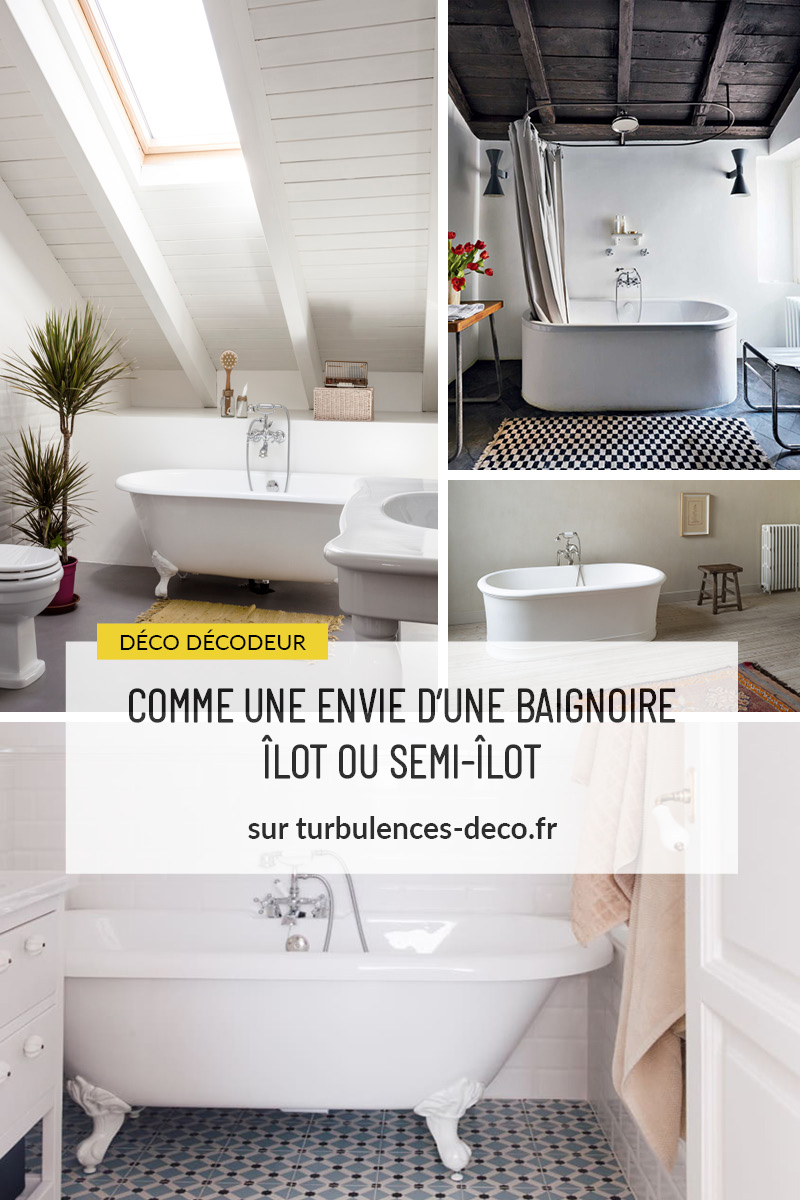 Retrouvez sur Turbulences Déco de nombreux exemples de salle de bains avec baignoires îlot ou semi-îlot