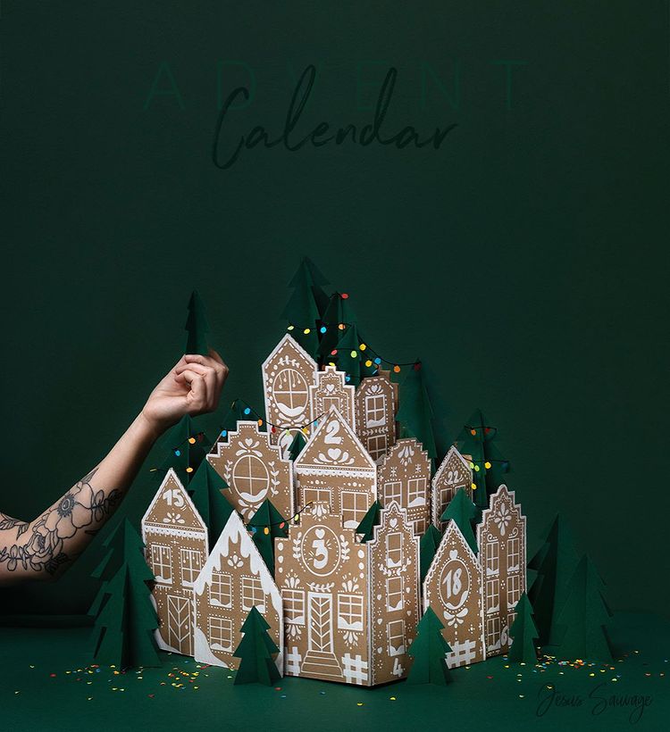 Calendrier de l'avent - Maisons en carton décorées aux feutres blancs DIY par @jesussauvage