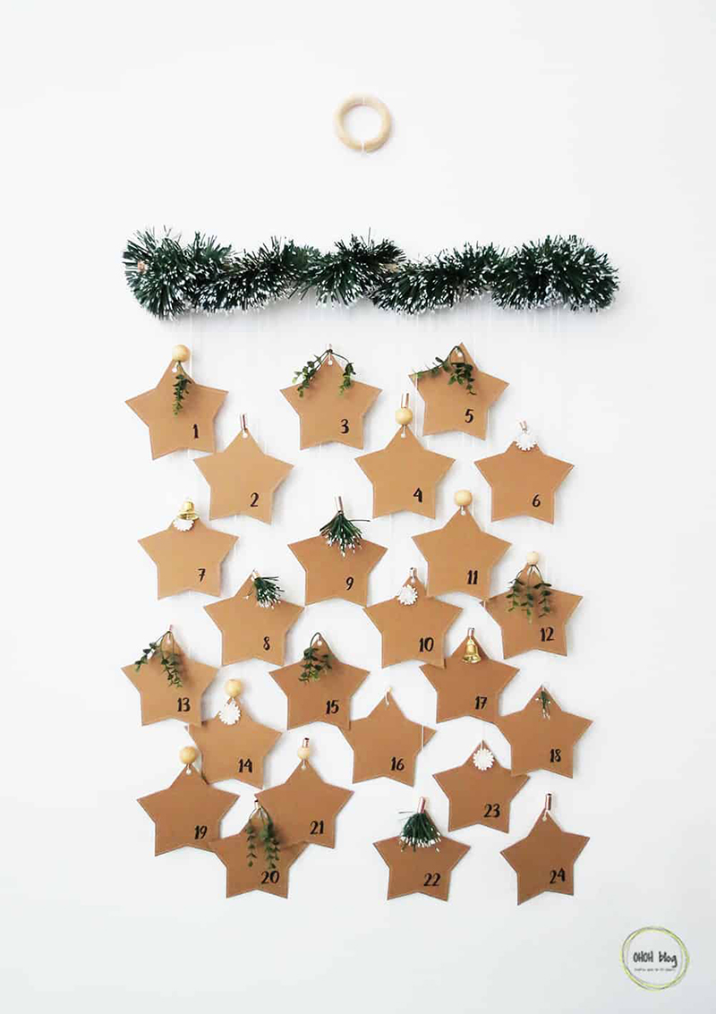 Calendrier de l'avent DIY en forme d'étoiles à retrouver sur .ohohdeco.com