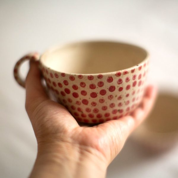 Grandes tasses blanches rouges - Boutique Etsy Eeli Art Studio