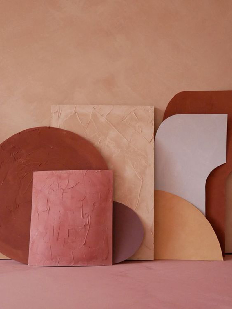 Palette de couleurs terracotta, rose, beige et brun