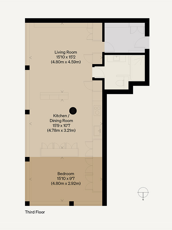 Plan de cet appartement à l'aménagement tout en longueur - themodernhouse - Great Titchfield street plan