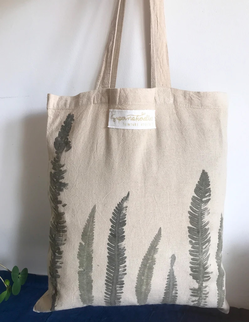 Sac totebag en coton bio avec impression végétale de feuilles 12,60 € sur la boutique Etsy Supernaturelles