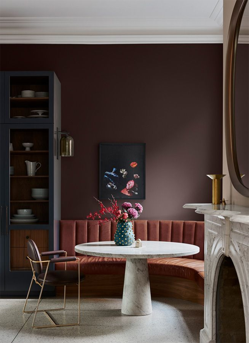 Collection couleurs Dulux - Inspiration Flourish - Association des teintes Karori + Cuir profond + Castlepoint