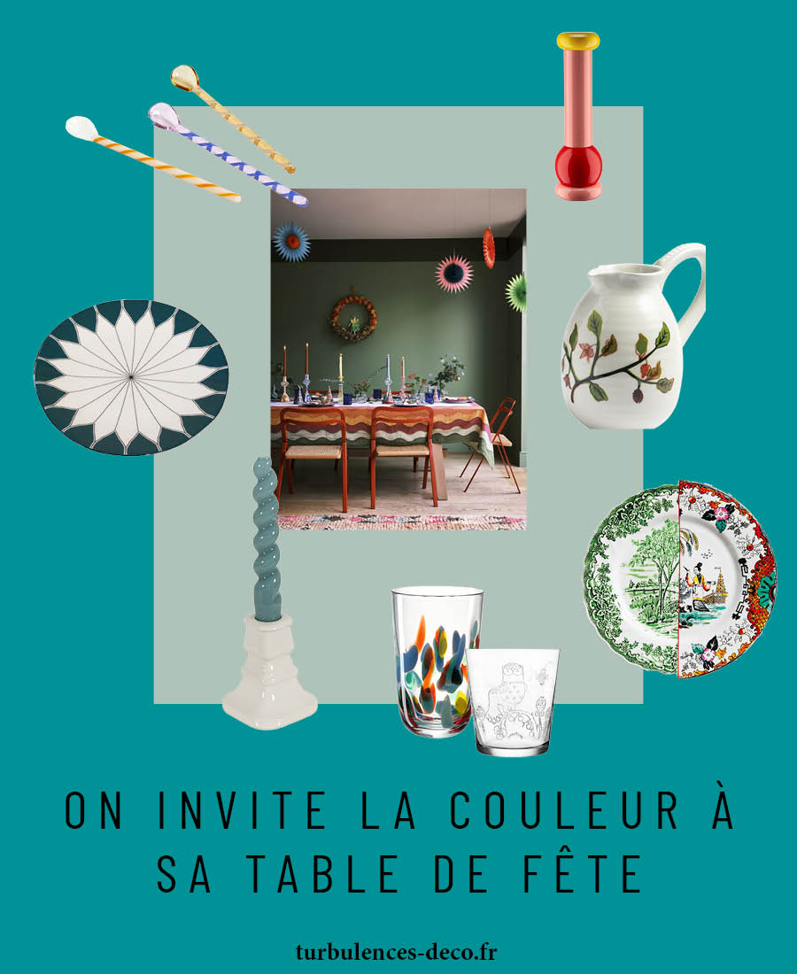 On invite la couleur et la fantaisie à sa table de fête à retrouver sur Turbulences Déco