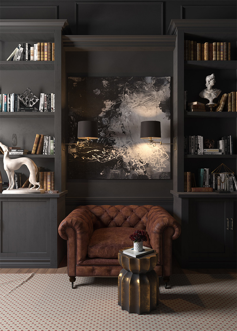 Adopter un canapé ou un fauteuil Chesterfield // CABINET - Design intérieur : Mikołaj Morhunov sur fond gris anthracite