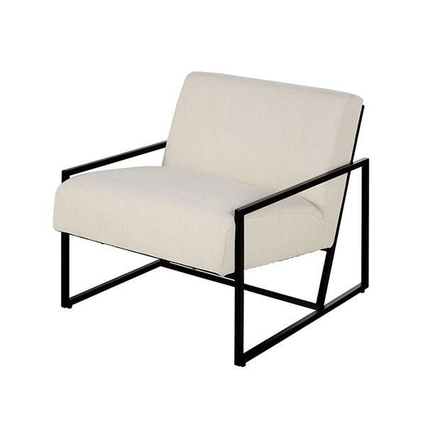 Fauteuil en coton beige et pieds en métal noir, Citizen sur Maisons du Monde