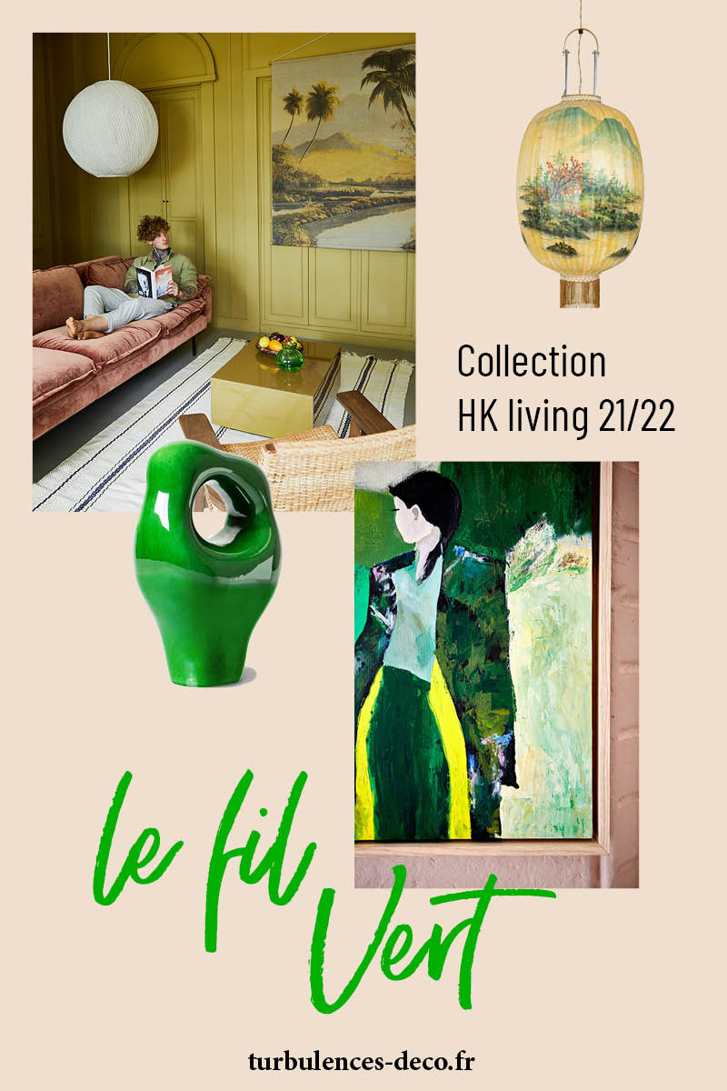 Nouvelle collection HK Living 21/22, chapitre 3, le vert comme fil conducteur le vert à retrouver sur Turbulences Déco