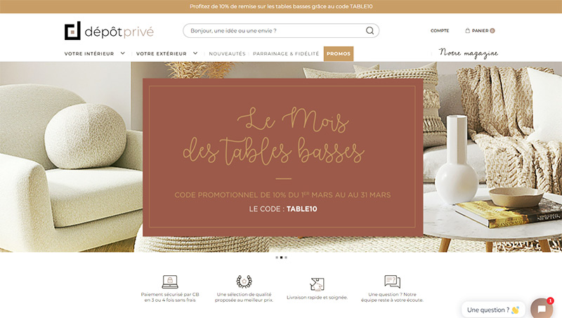 Depotprive.fr un site de vente en ligne de mobilier et accessoires déco