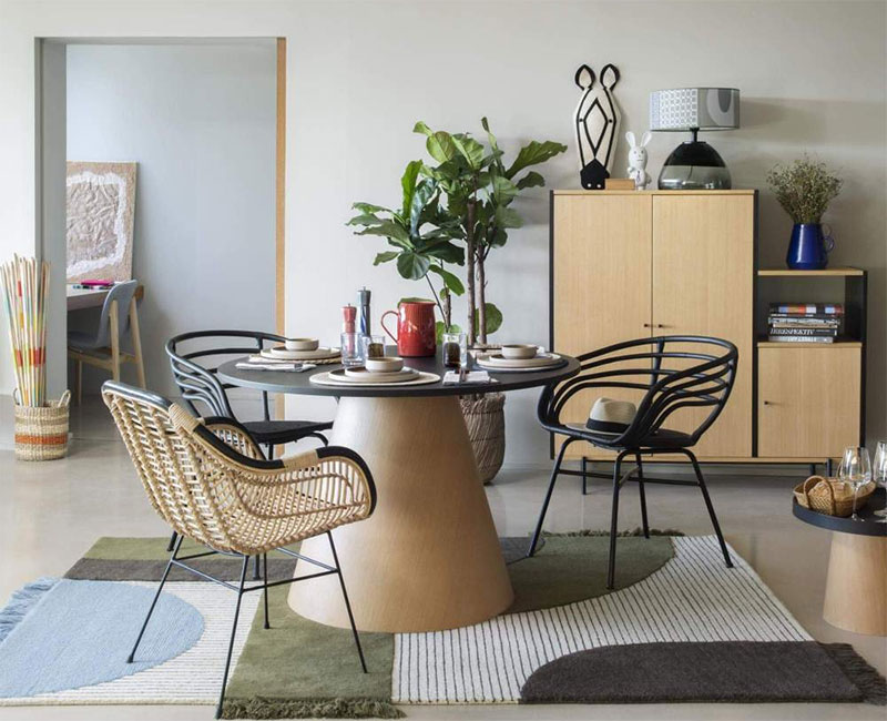 Table ronde en bois, noir et naturel - Habitat