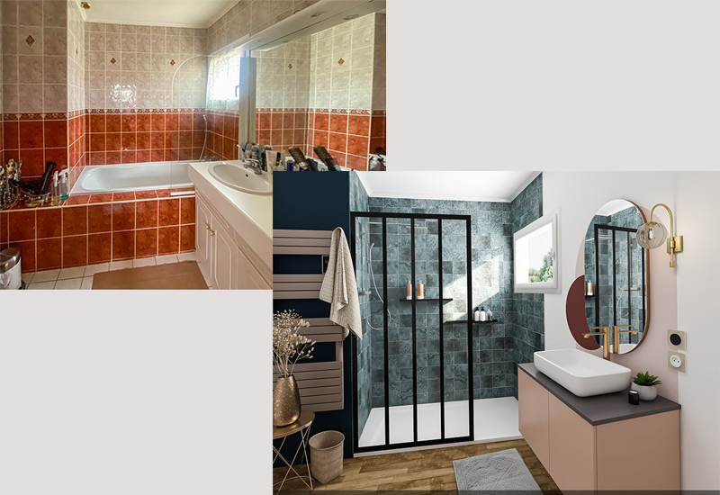 Proposition visuelle non contractuelle par un décorateur Rhinov avec Lapeyre d'une rénovation de salle de bains