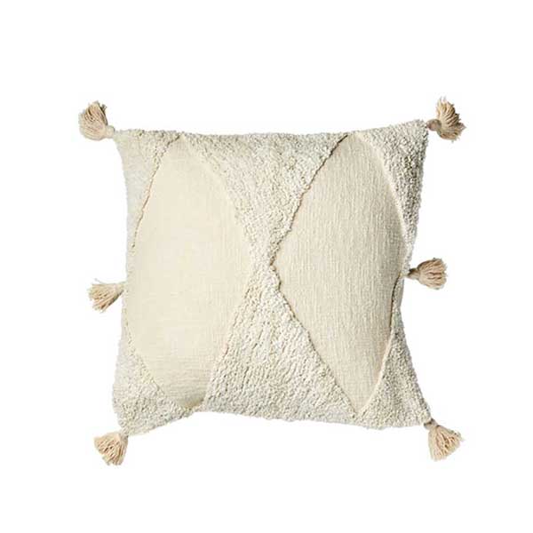 Coussin en coton écru avec pompons sur mybohem.fr