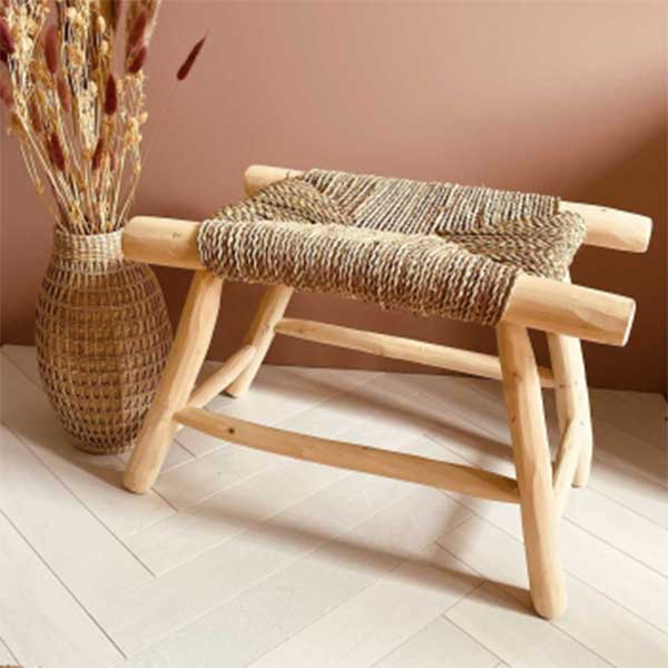 Tabouret ethnique marocain en bois et paille, sur mybohem.fr