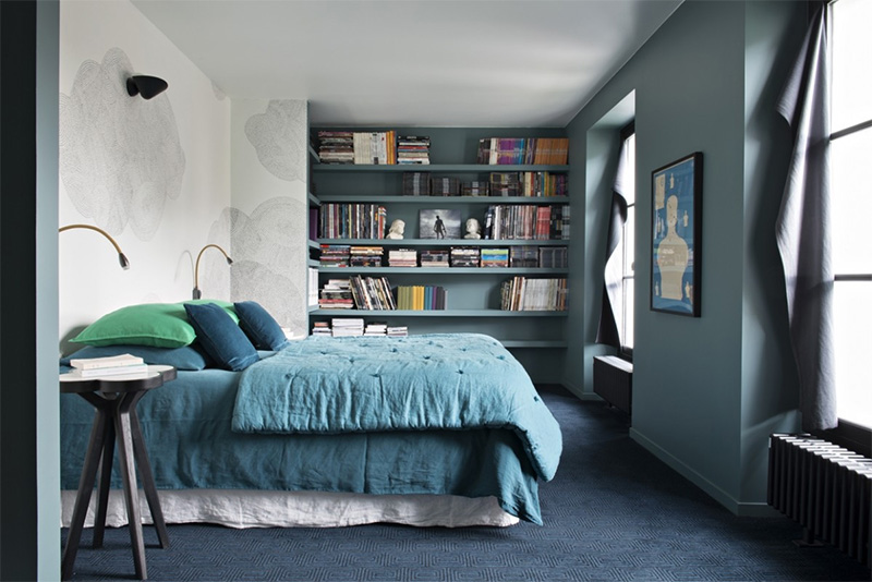 Une chambre à dominante bleue par l'agence Double G