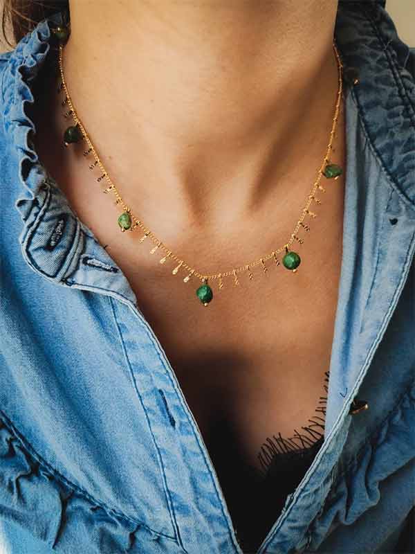 Collier chaîne et Jade africain, Carmen - Boutique Etsy Akela Shop