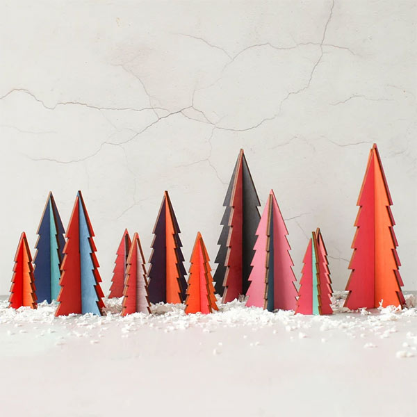 Arbres de Noël colorés en bois - Boutique Etsy Rocket and Fox