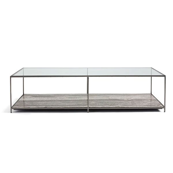 Ampm - Table basse verre trempé et travertin, Buren