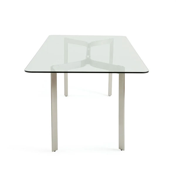 Ampm - Table en verre trempé acier/ nickel satiné, Drio